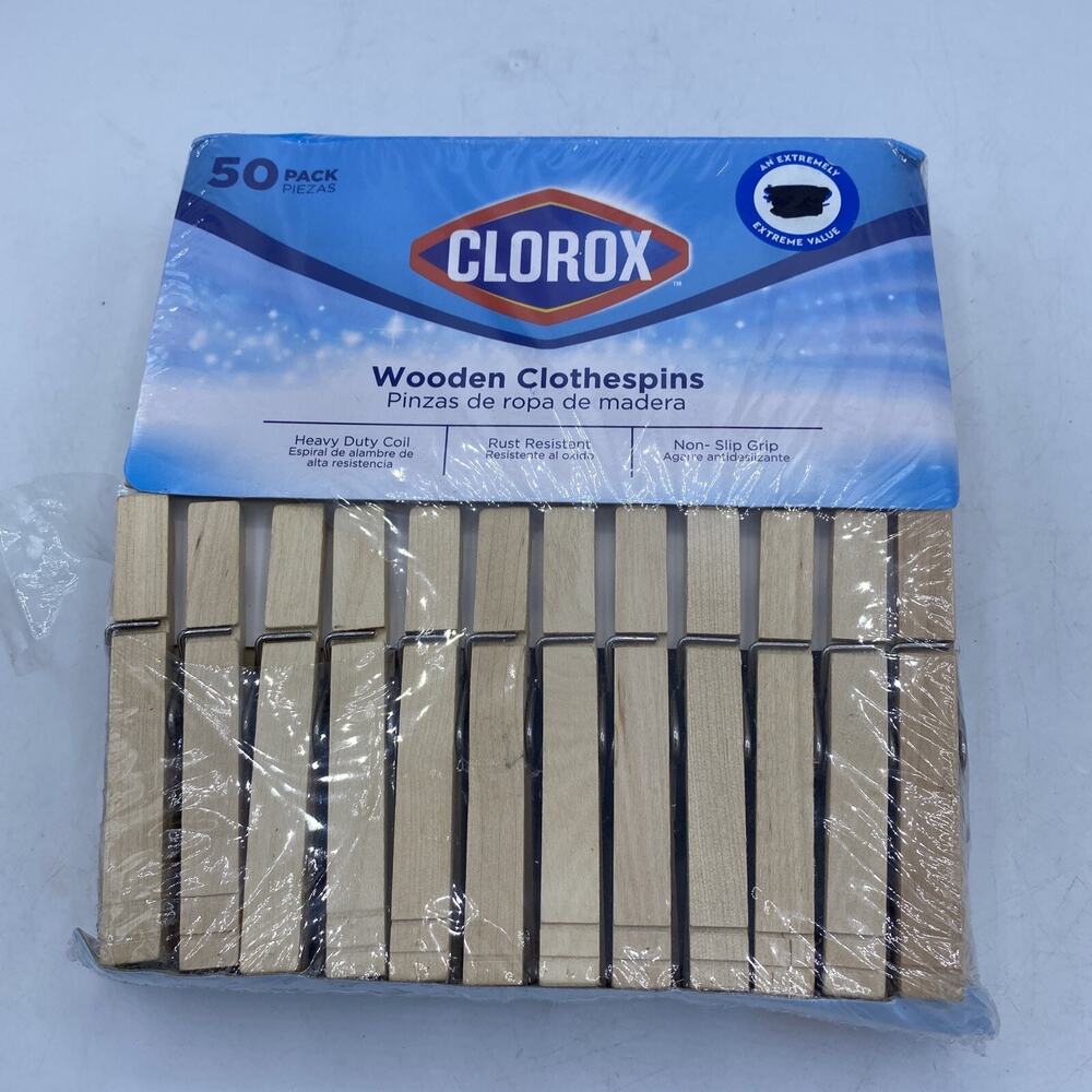 Clorox Wood Clothespins with Spring - Value Pack of 50 Clips, Rust Natural